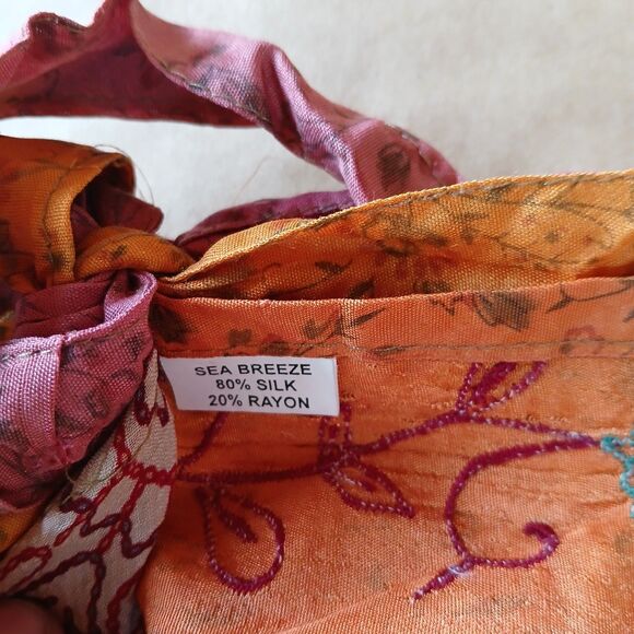 Mini Sari Wrap Skirt Reversible Silk Blend One Size Boho Festival Fairycore - Picture 6 of 8